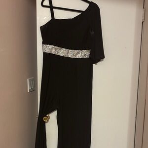 Elegant Black Evening Dress with Silver Accents